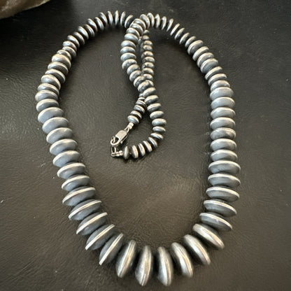Navajo Pearl Graduated Rondelle Sterling Silver Bead Necklace 21” 19009
