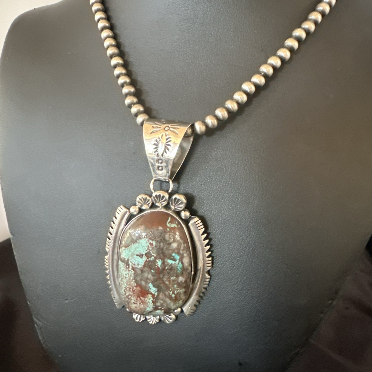 Yazzie Navajo Sterling Silver Blue Rustic Turquoise Necklace Pendant 3" 18997
