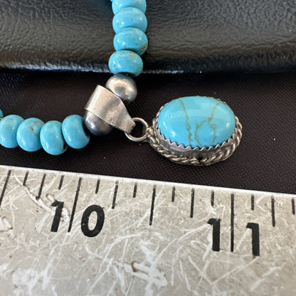 WoMens Blue Kingman Turquoise Pendant Navajo Sterling Silver Necklace 21" 18937