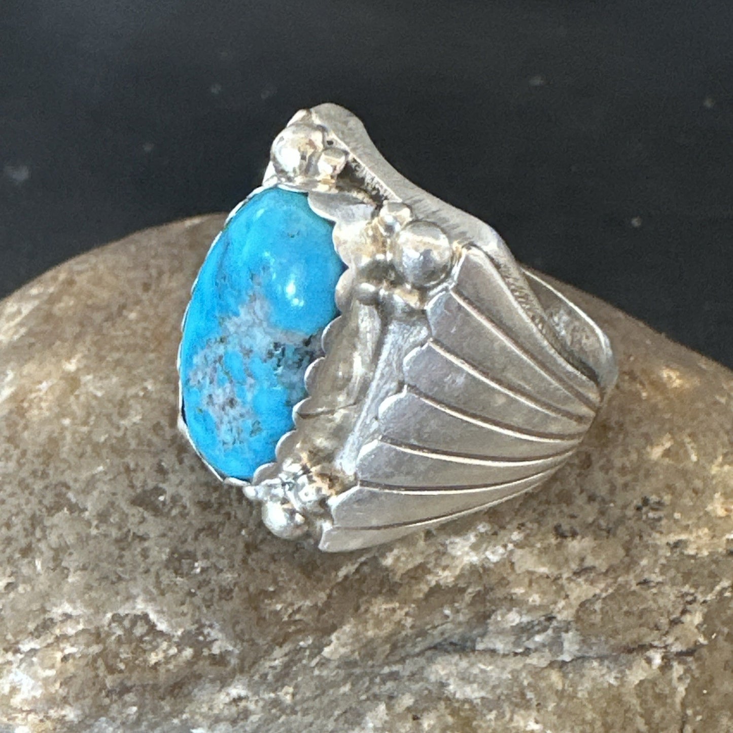 Navajo Sterling Silver Blue Kingman Turquoise Ring Size 10.75 19006
