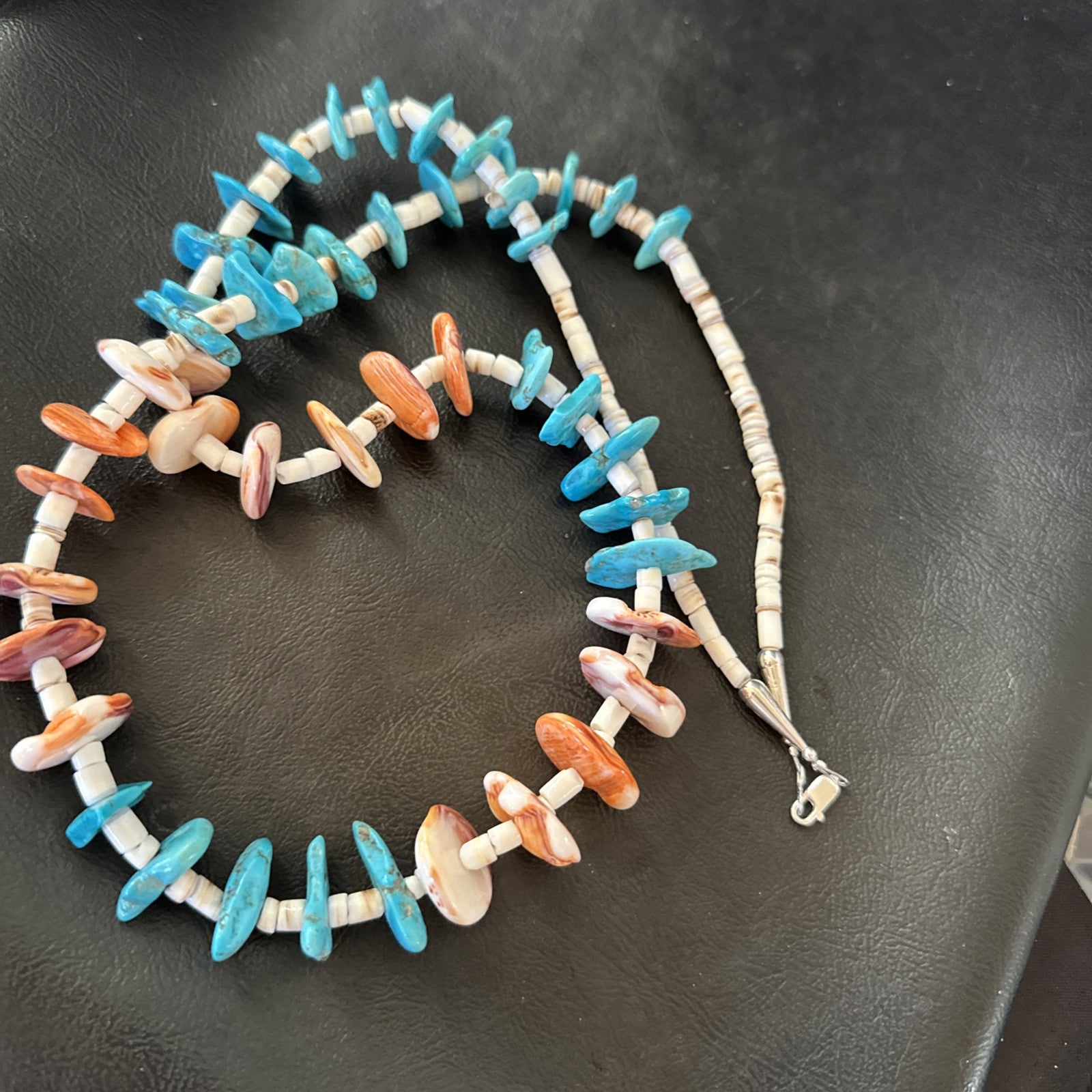Santo Domingo Blue Turquoise Orange Spiny Bead Necklace 32" 18910
