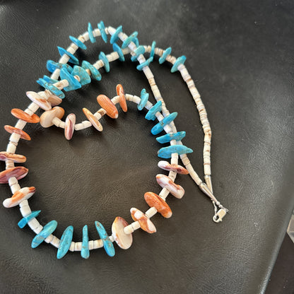 Santo Domingo Blue Turquoise Orange Spiny Bead Necklace 32" 18910