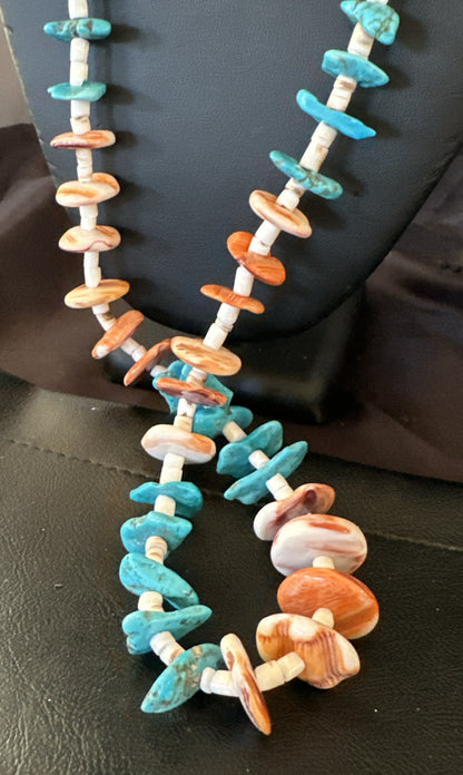 Santo Domingo Blue Turquoise Orange Spiny Bead Necklace 32" 18910