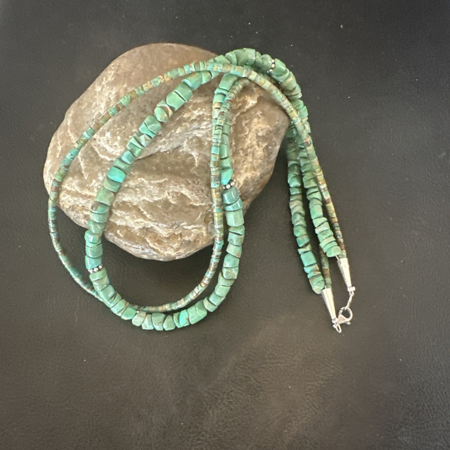 Sterling Silver Beads Heishi Green Turquoise 2 Strands Bead Necklace 18890