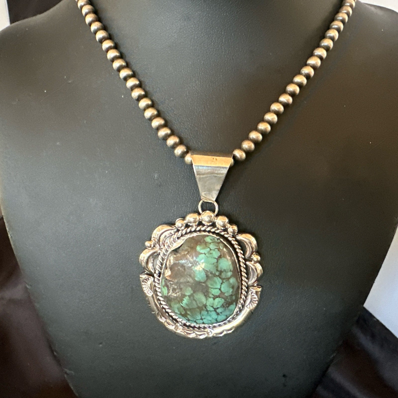 Yazzie Navajo Sterling Silver Blue Rustic Turquoise Necklace Pendant 18967