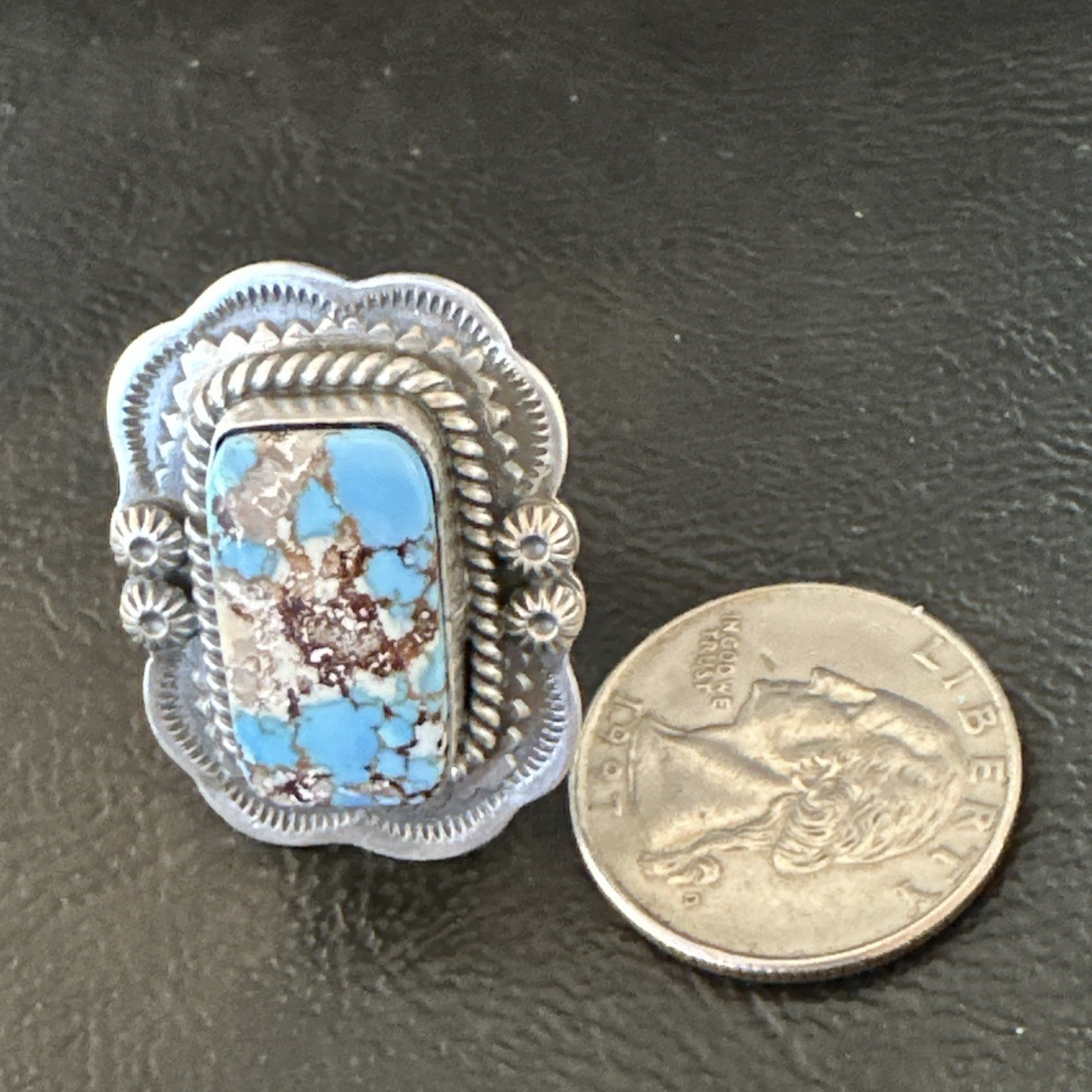 Men Women Golden Hills Turquoise Navajo Sterling Silver Ring Sz 8 18957