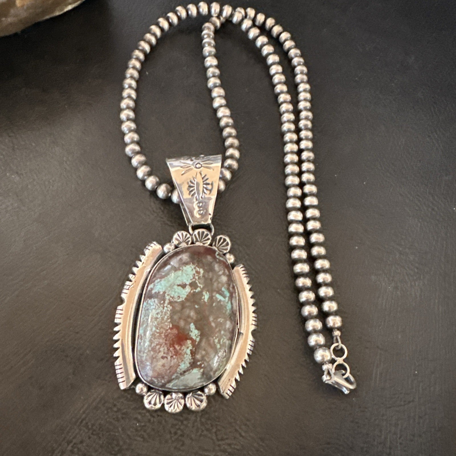 Yazzie Navajo Sterling Silver Blue Rustic Turquoise Necklace Pendant 3" 18997