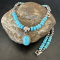 Women's Blue Kingman Turquoise Pendant Navajo Necklace 21" | Sterling Silver | Authentic Native American Handmade | 18937
