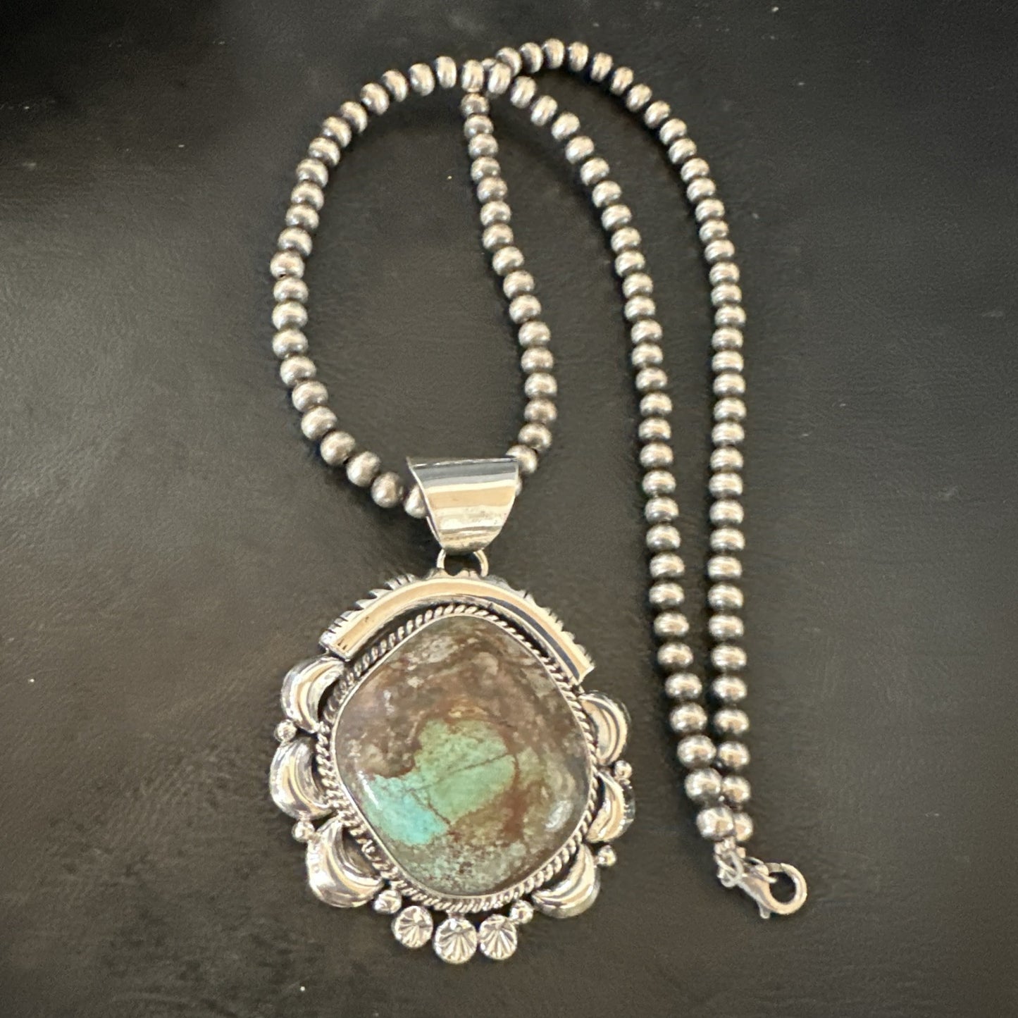 Yazzie Navajo Sterling Silver Blue Rustic Turquoise Necklace Pendant 18971