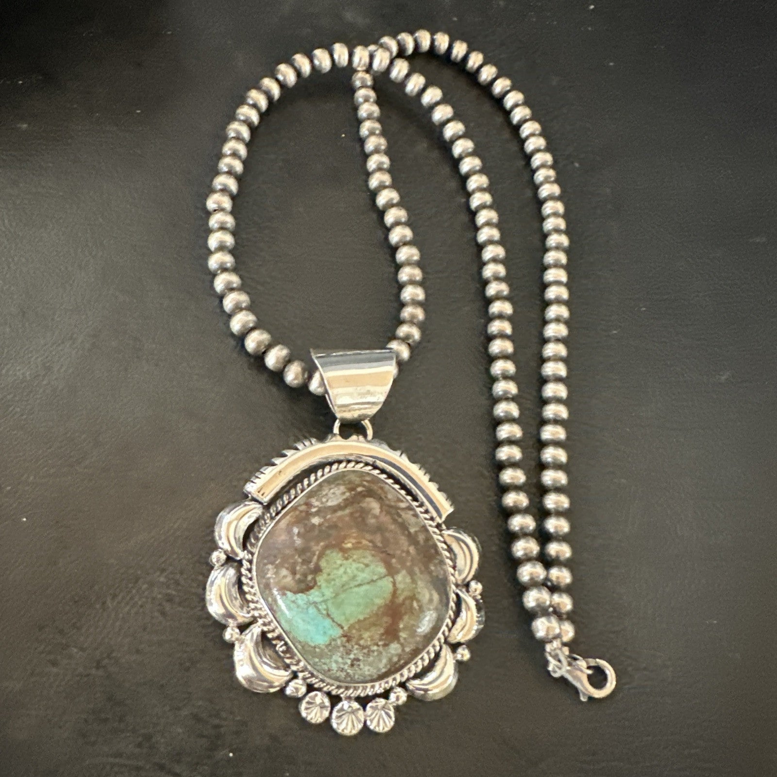 Yazzie Navajo Sterling Silver Blue Rustic Turquoise Necklace Pendant 18971