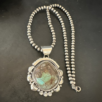 Yazzie Navajo Sterling Silver Blue Rustic Turquoise Necklace Pendant 18971