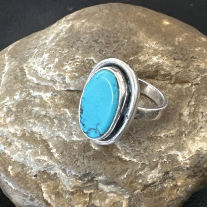 Navajo Sterling Silver Blue Kingman Turquoise Ring Size 7.5 19003