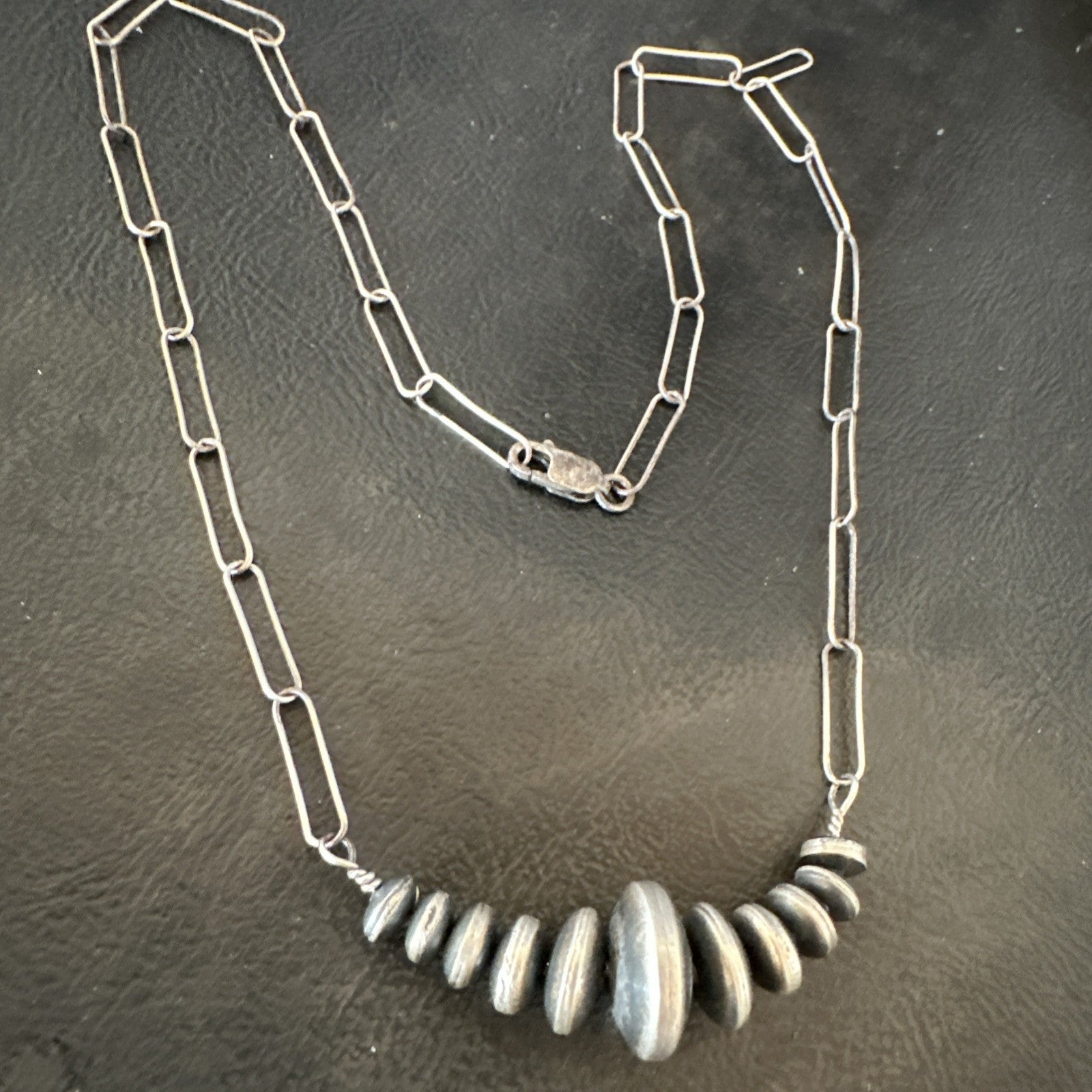 Navajo Rondel Saucer Flat Sterling Silver Beads Chain Necklace 18” 18948