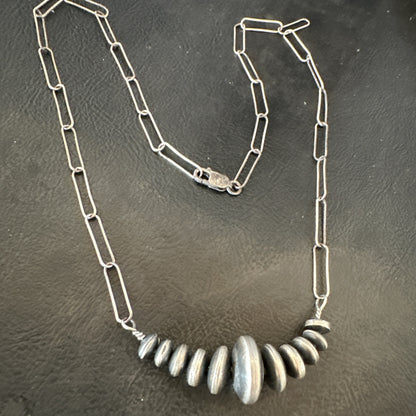 Navajo Rondel Saucer Flat Sterling Silver Beads Chain Necklace 18” 18948