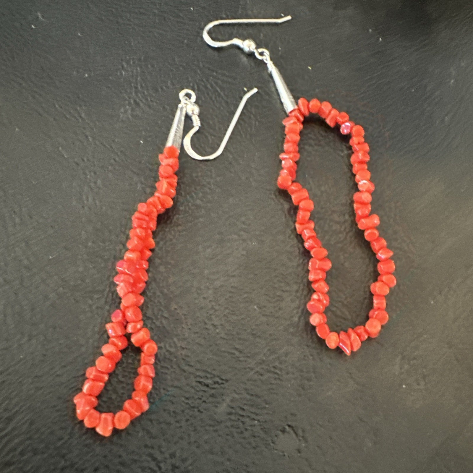 Real Red Orange Coral Nuggets Southwestern Sterling Silver Earrings 2.5” 18956