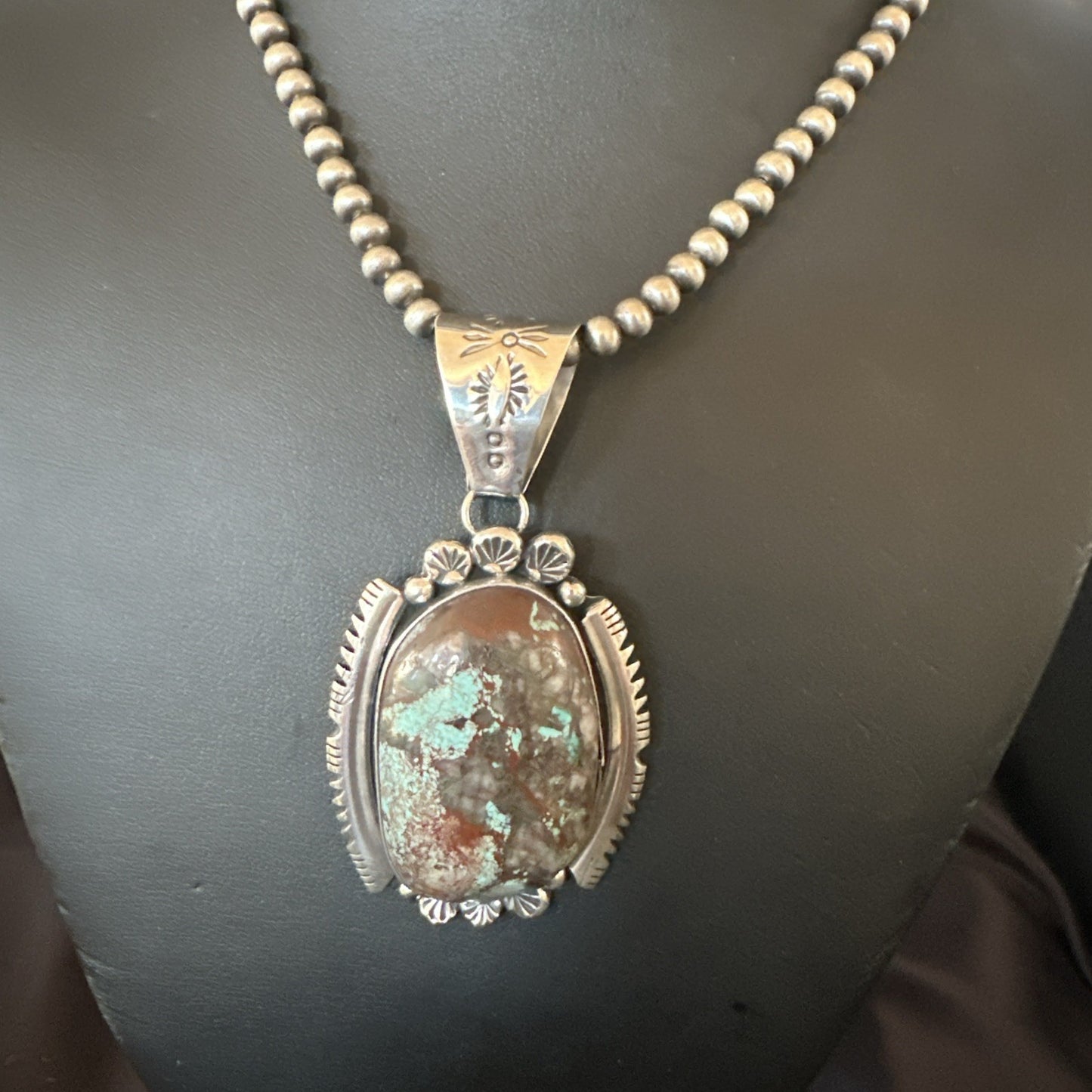 Yazzie Navajo Sterling Silver Blue Rustic Turquoise Necklace Pendant 3" 18997