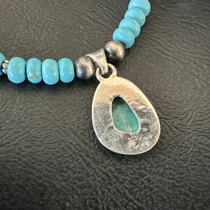 WoMens Blue Kingman Turquoise Pendant Navajo Sterling Silver Necklace 21" 18939
