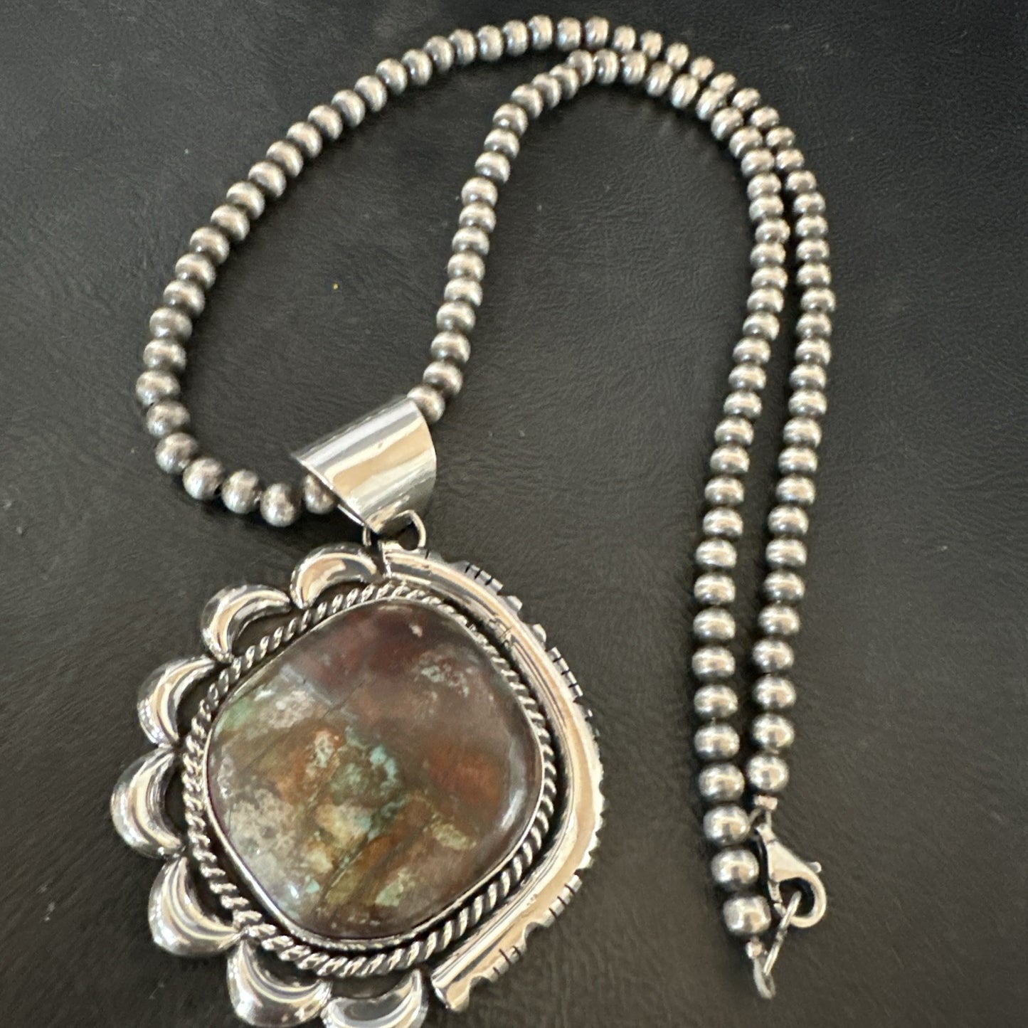Yazzie Navajo Sterling Silver Blue Rustic Turquoise Necklace Pendant 18979