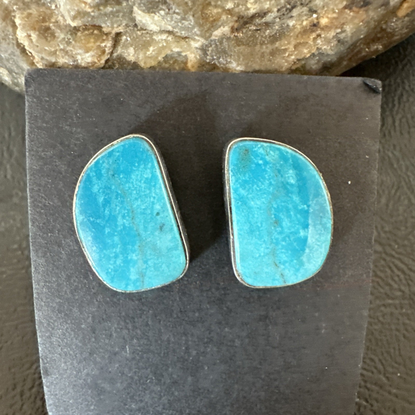 Blue Kingman Turquoise Navajo Sterling Silver Post Stud Earrings 18950