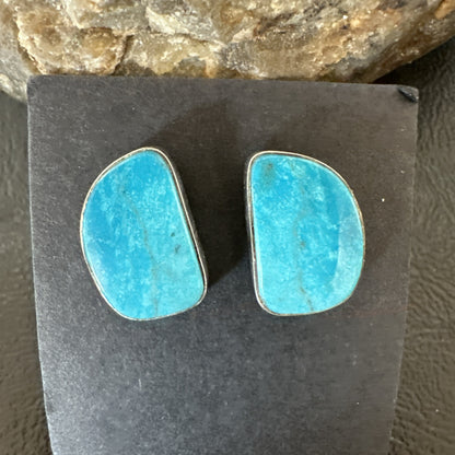 Blue Kingman Turquoise Navajo Sterling Silver Post Stud Earrings 18950