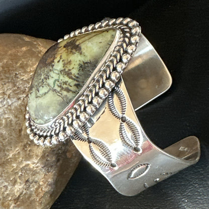 Navajo Green TURQUOISE Stamped Sterling Silver Cuff Bracelet 18876