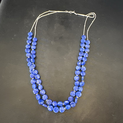 Blue Lapis Heishi 8mm Bead Liquid Sterling Silver 2 Strand Necklace 19" 18960