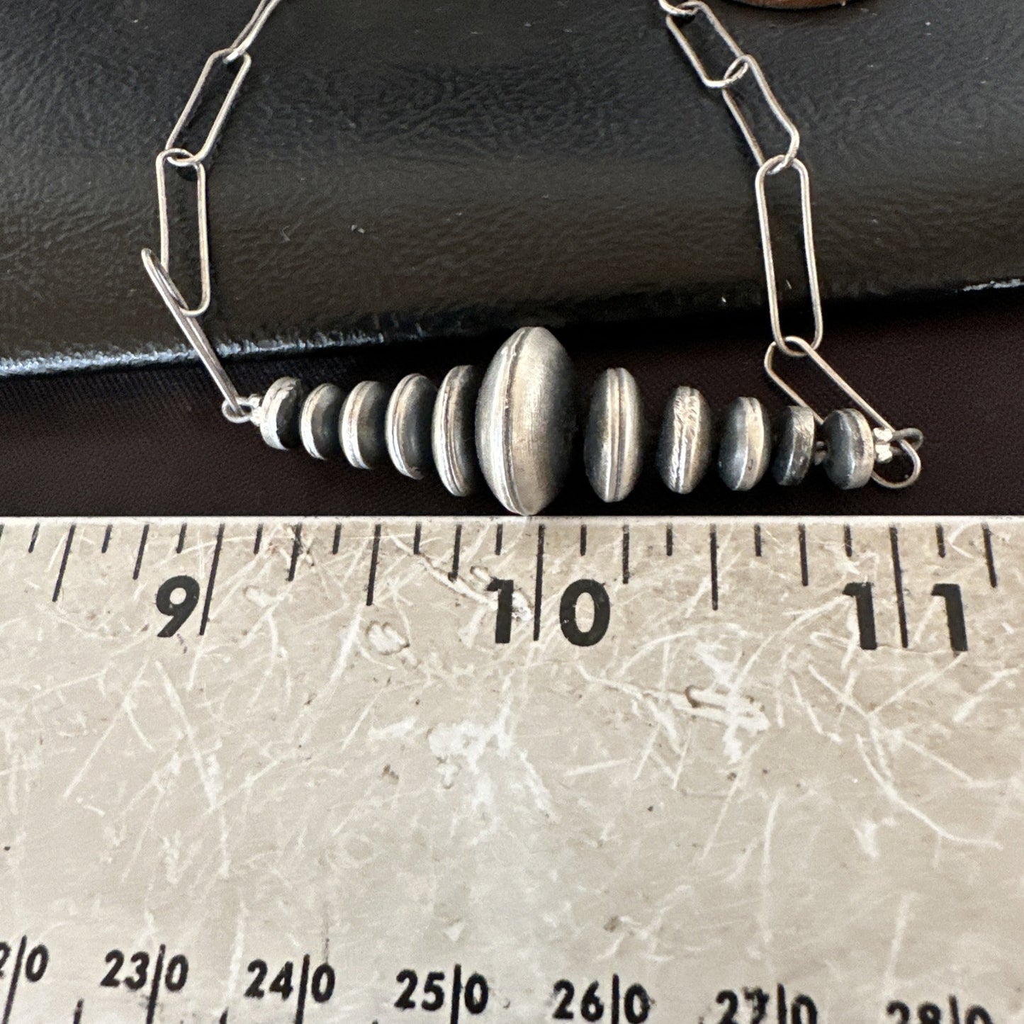 Navajo Rondelle Flat Saucer Beads Sterling Silver Chain Necklace Pendant 18924