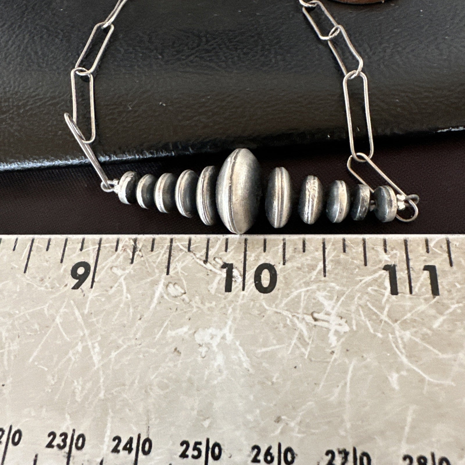 Navajo Rondelle Flat Saucer Beads Sterling Silver Chain Necklace Pendant 18924