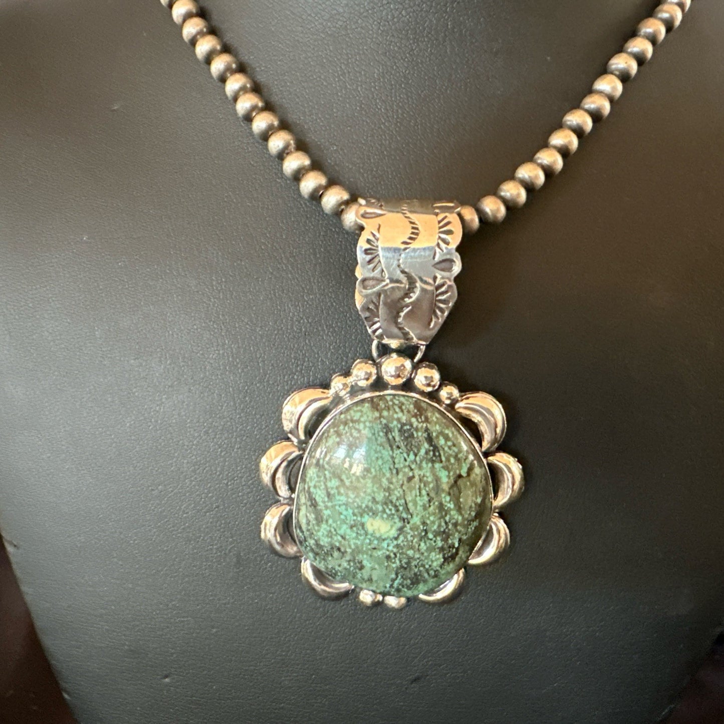Yazzie Navajo Sterling Silver Blue Rustic Turquoise Necklace Pendant 2.75” 19000
