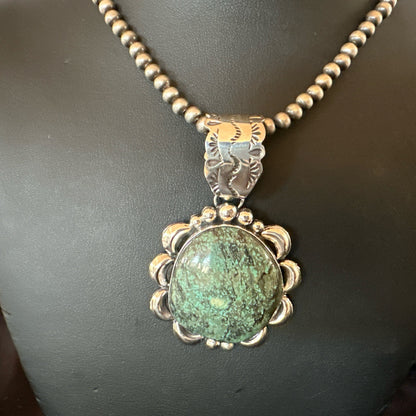 Yazzie Navajo Sterling Silver Blue Rustic Turquoise Necklace Pendant 2.75” 19000