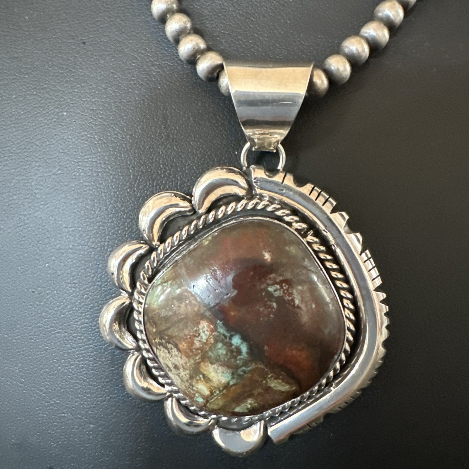 Yazzie Navajo Sterling Silver Blue Rustic Turquoise Necklace Pendant 18979