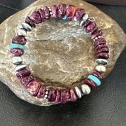 Purple Spiny Turquoise 8mm Wire Bead Wrap Bracelet Navajo | Sterling Silver | Authentic Native American Handmade | 18902
