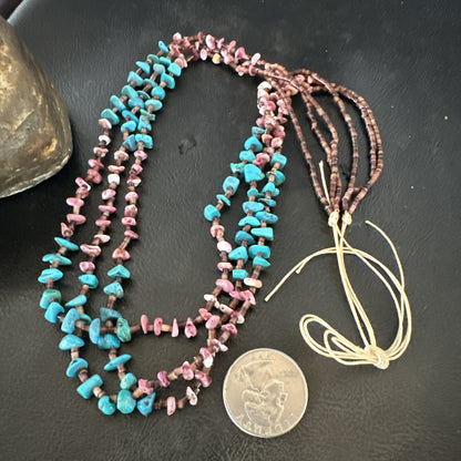 Blue Turquoise Purple Spiny Shell 3 Strand Santo Domingo Necklace 21" 18895