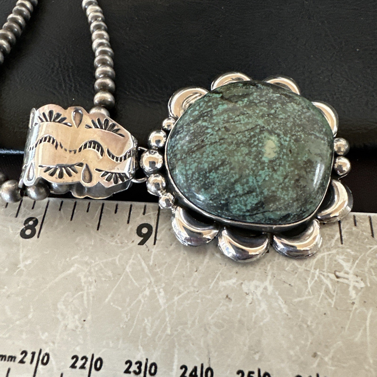 Yazzie Navajo Sterling Silver Blue Rustic Turquoise Necklace Pendant 2.75” 19000