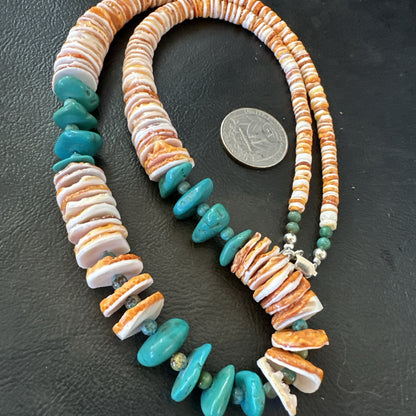 Santo Domingo Blue Turquoise Orange Spiny Bead Necklace 24" 18908