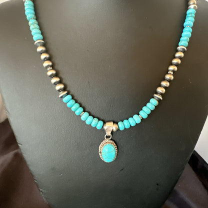 WoMens Blue Kingman Turquoise Pendant Navajo Sterling Silver Necklace 21" 18937