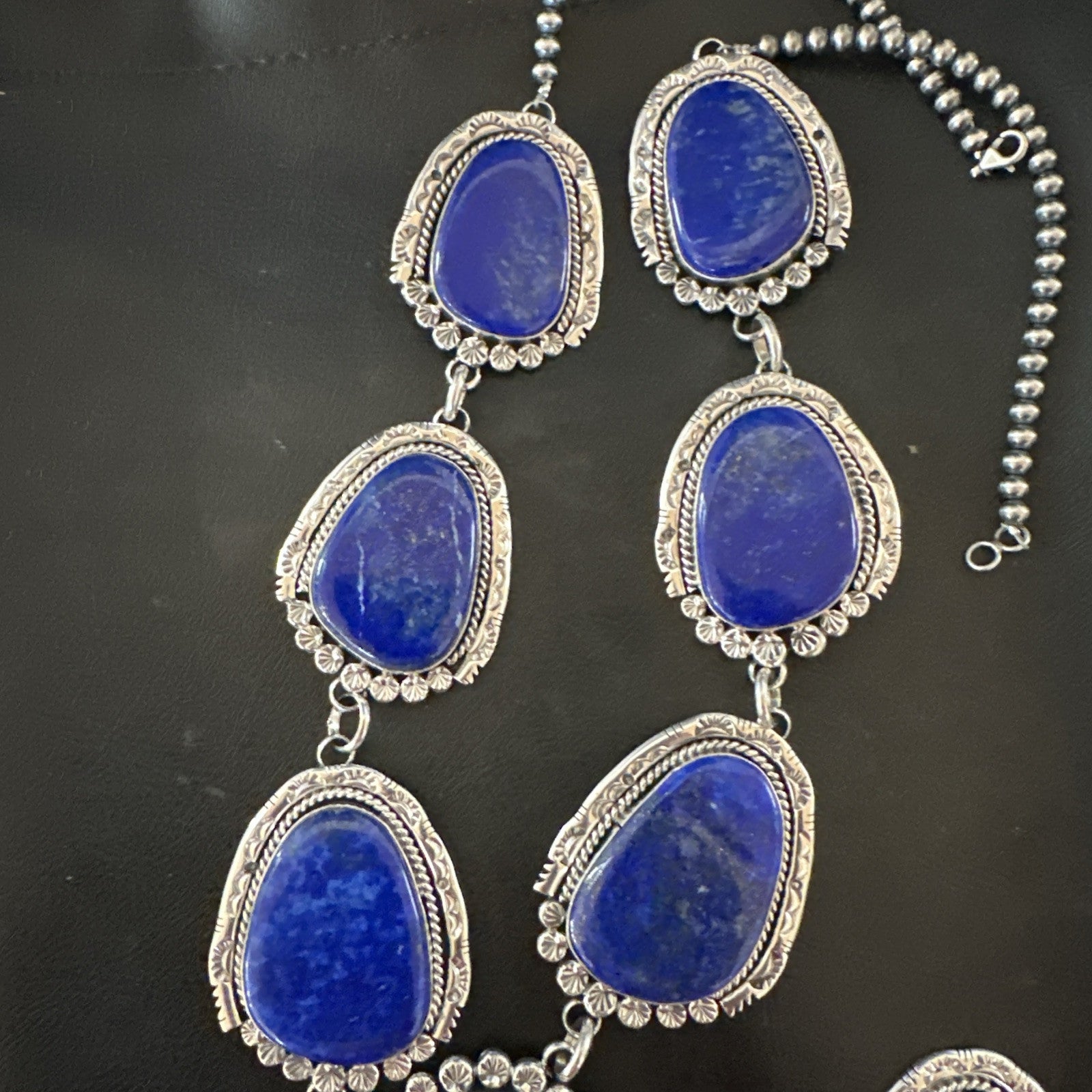 XXL Mens Womens Lapis Lazuli  Sterling Silver Beads Lariat Necklace 29" 18986