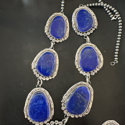 XXL Mens Womens Lapis Lazuli  Sterling Silver Beads Lariat Necklace 29" 18986