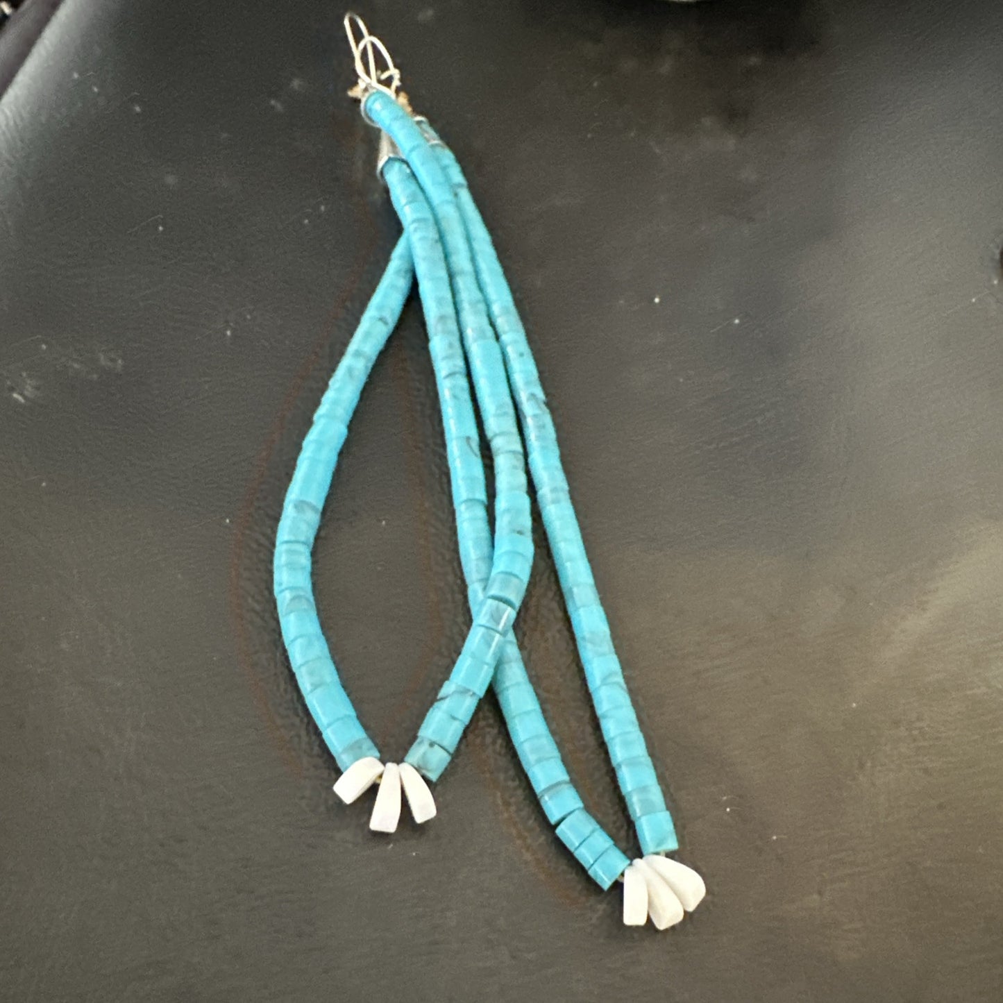 Long Blue Turquoise White Santo Domingo Sterling Silver Dangle Earrings 5" 18899