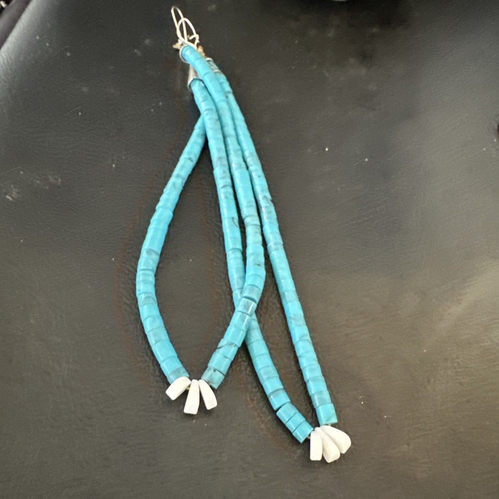 Long Blue Turquoise White Santo Domingo Sterling Silver Dangle Earrings 5" 18899