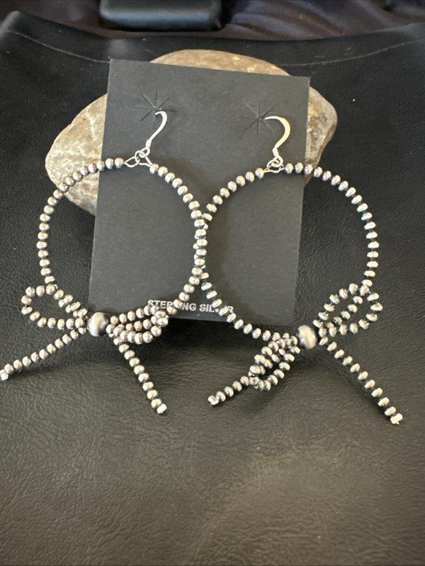 3mm BOW Beads Stainless Steel Bead Earrings 3" | Sterling Silver | Authentic Native American Handmade | 18927