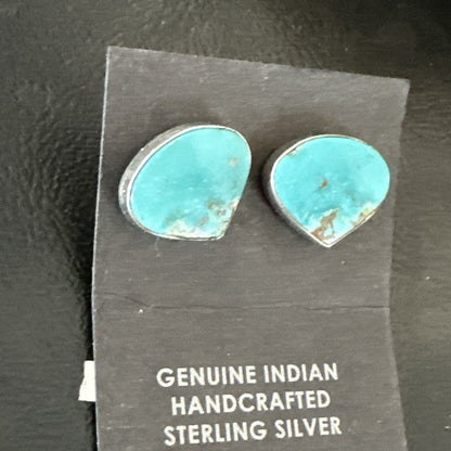 Blue Kingman Turquoise Navajo Sterling Silver Post Stud Earrings 18942