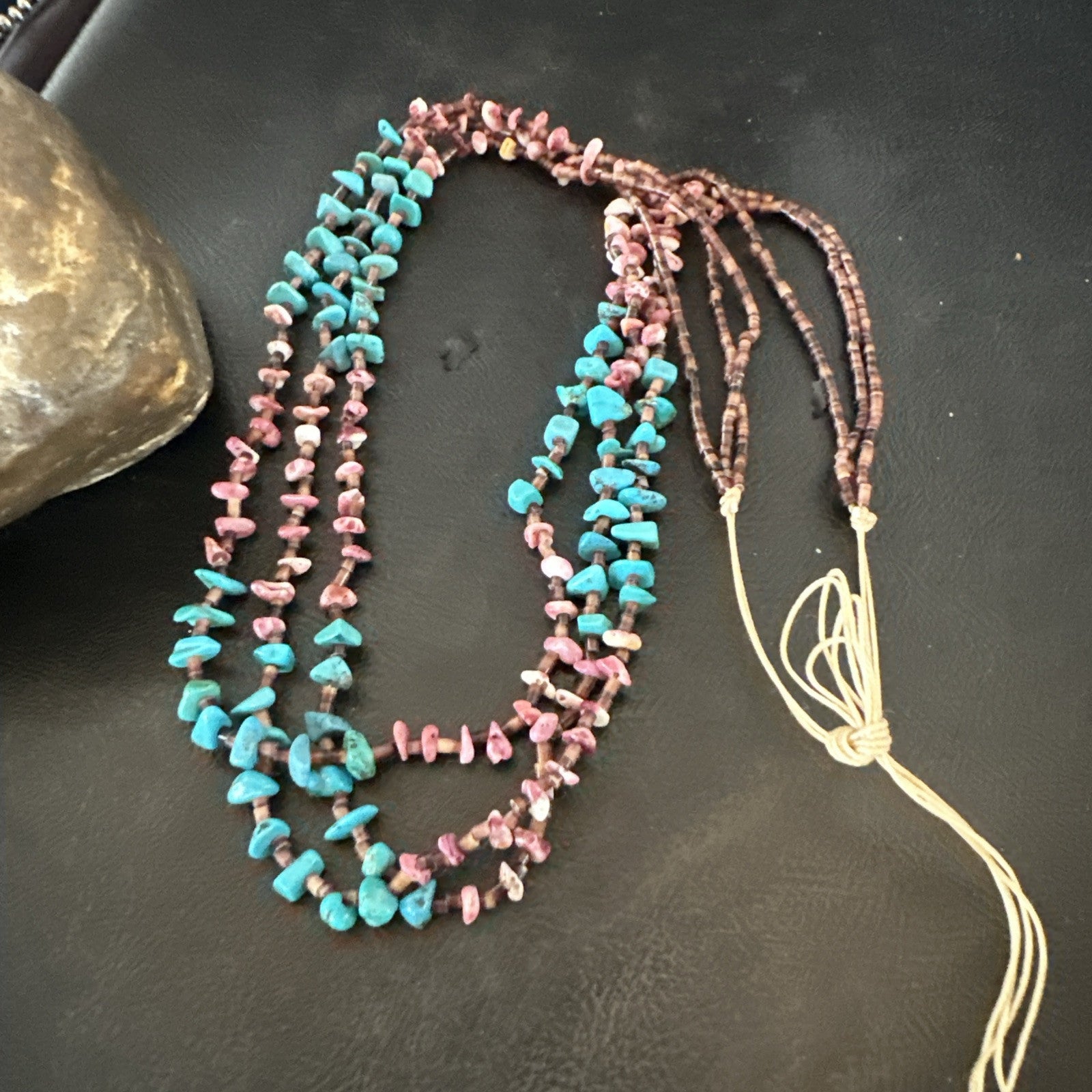 Blue Turquoise Purple Spiny Shell 3 Strand Santo Domingo Necklace 21" 18895