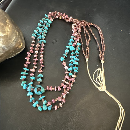 Blue Turquoise Purple Spiny Shell 3 Strand Santo Domingo Necklace 21" 18895