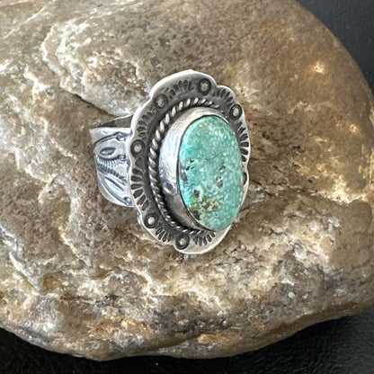 Navajo Sterling Silver Blue Kingman Turquoise Ring Size 7.5 19004