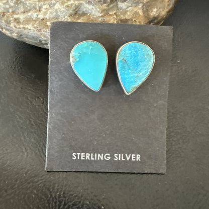 Blue Kingman Turquoise Navajo Sterling Silver Post Stud Earrings 18941