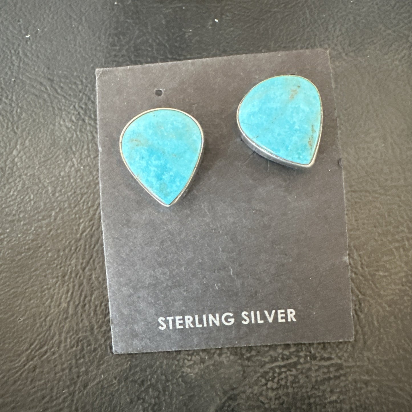 Blue Kingman Turquoise Navajo Sterling Silver Post Stud Earrings 18952