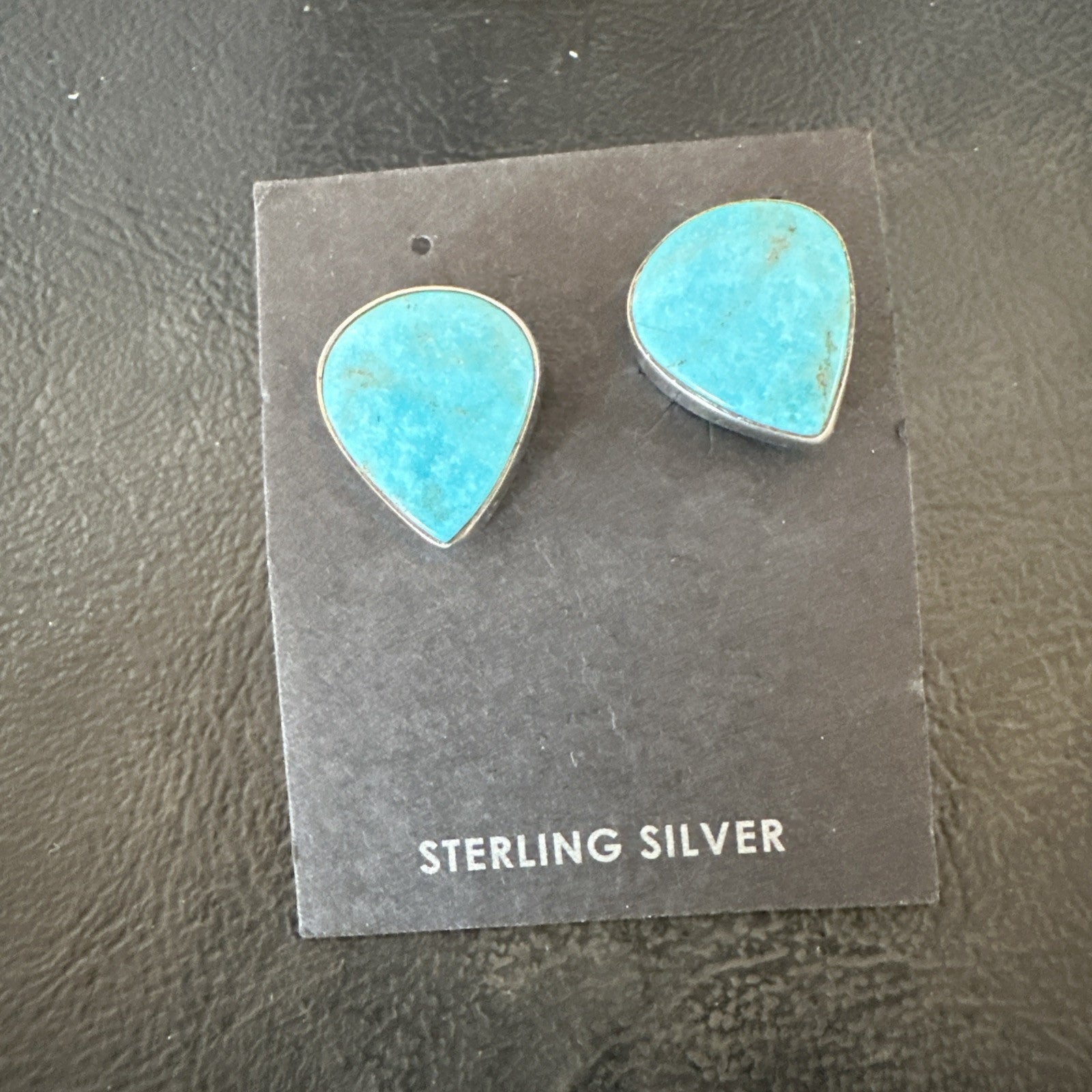 Blue Kingman Turquoise Navajo Sterling Silver Post Stud Earrings 18952
