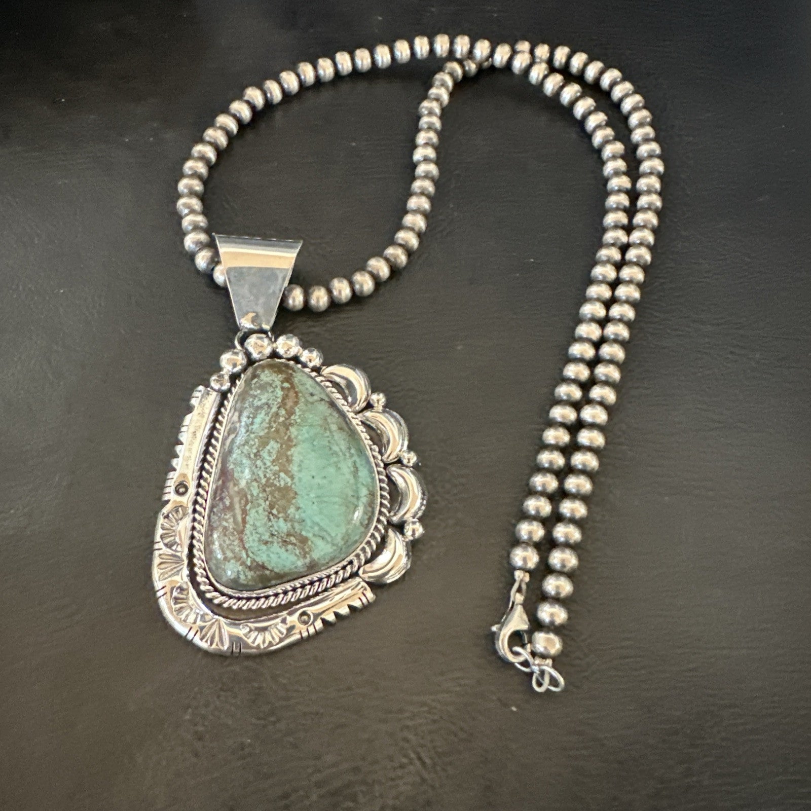 Yazzie Navajo Sterling Silver Blue Rustic Turquoise Necklace Pendant 18968