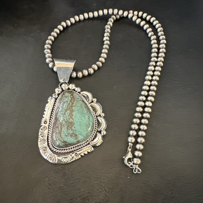 Yazzie Navajo Sterling Silver Blue Rustic Turquoise Necklace Pendant 18968